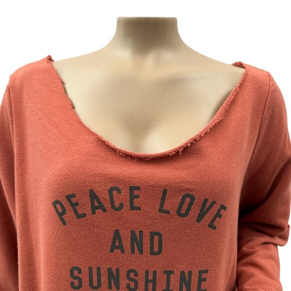 Lauren Conrad Custom Cut Peace Love Sunshine Boxy Crop Sweater Rust Orange L - Picture 10 of 10